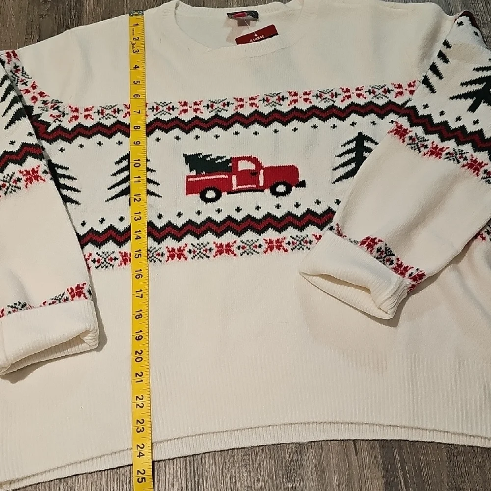 Vince Camuto Cream Sweater with Red Truck Design